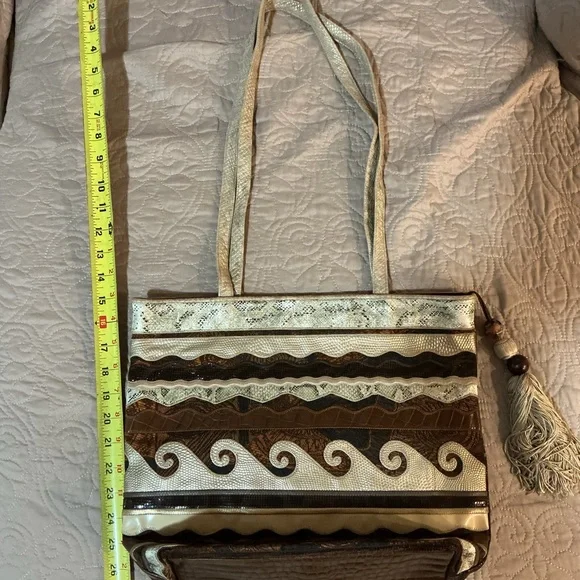 SHARIF Bundle of 3 Shoulder Bags Leather Suede and Mixed Green Brown Tan